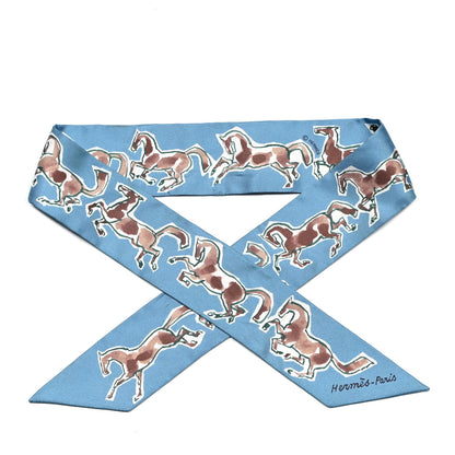 Hermes Silk Chevaux En Liberte Twilly Bleu Glacier Beige 1 of 5