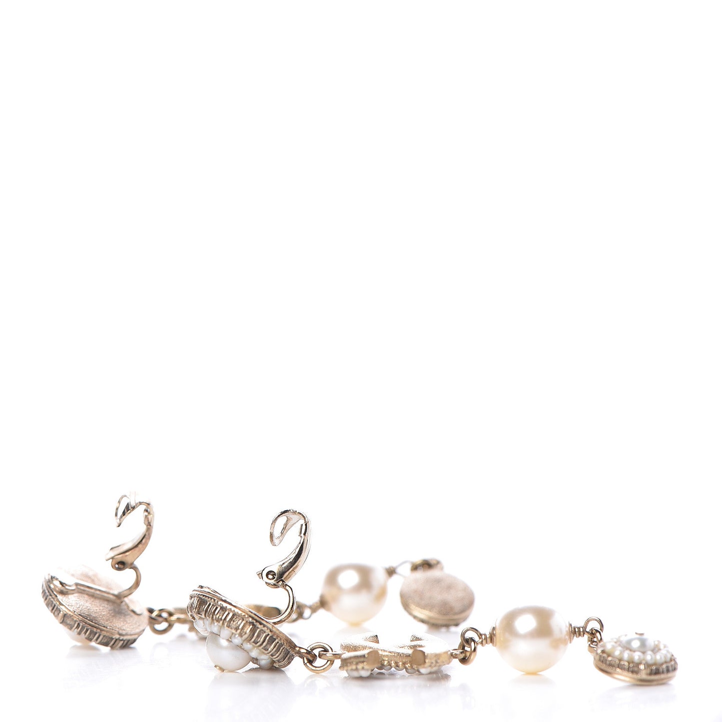 Pearl CC Drop Clip On Earrings Gold
