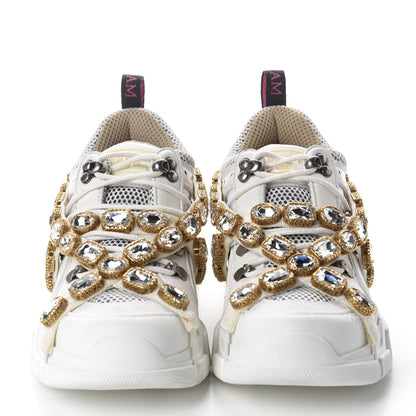 Gucci X SEGA Mesh Calfskin Suede Removable Crystals Womens Flashtrek Sneakers 38.5 Great White 2 of 9