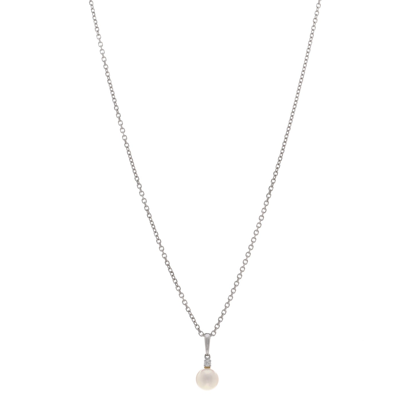 18K White Gold Diamond Akoya Pearl 6.5-7mm Morning Dew Pendant Necklace