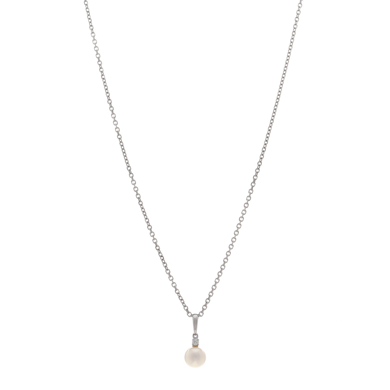 Mikimoto 18K White Gold Diamond Akoya Pearl 6.5-7mm Morning Dew Pendant Necklace 1 of 4
