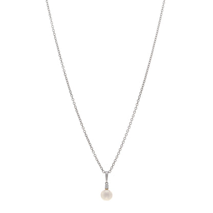 Mikimoto 18K White Gold Diamond Akoya Pearl 6.5-7mm Morning Dew Pendant Necklace 1 of 4