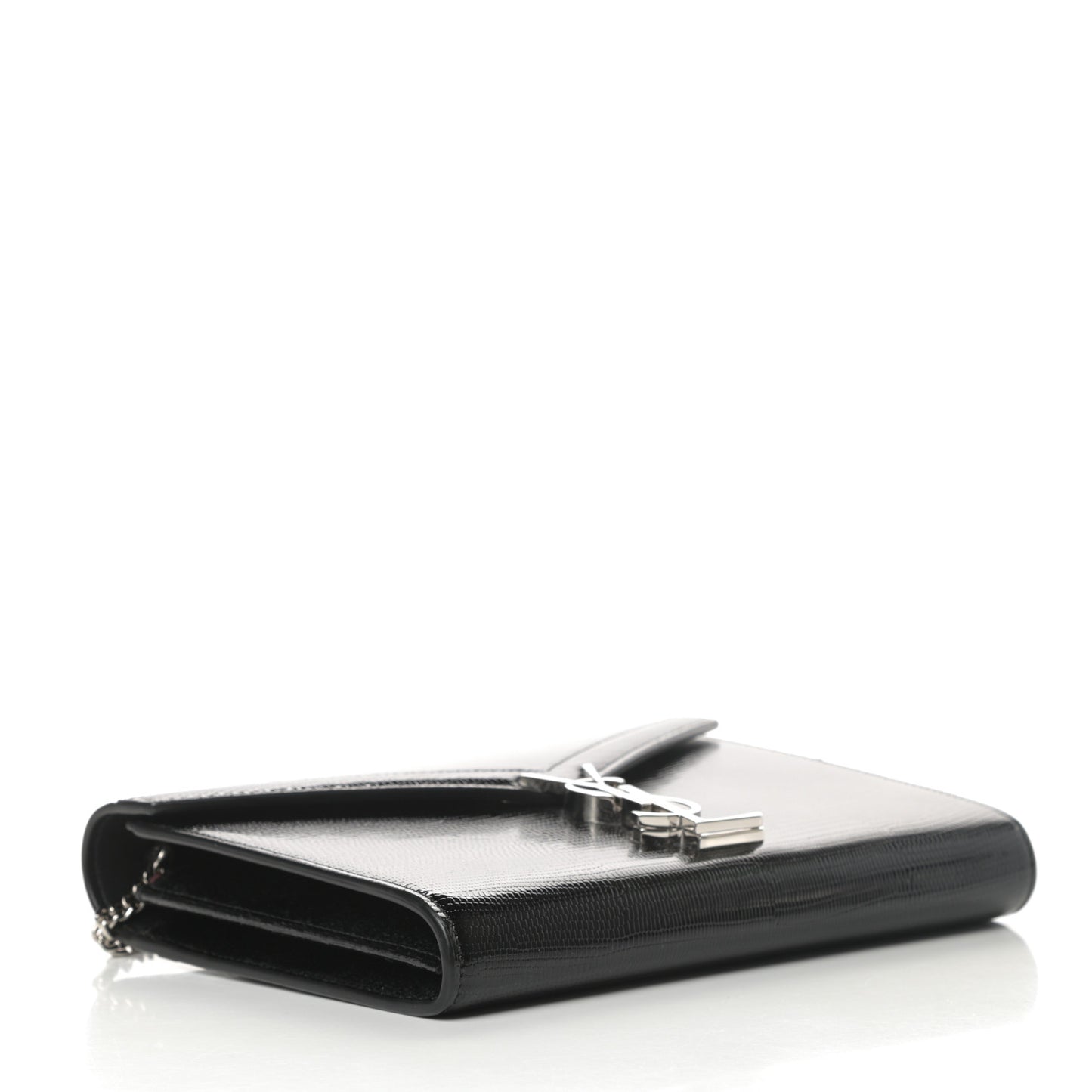 Patent Lizard Embossed Monogram Cassandra Chain Wallet Black