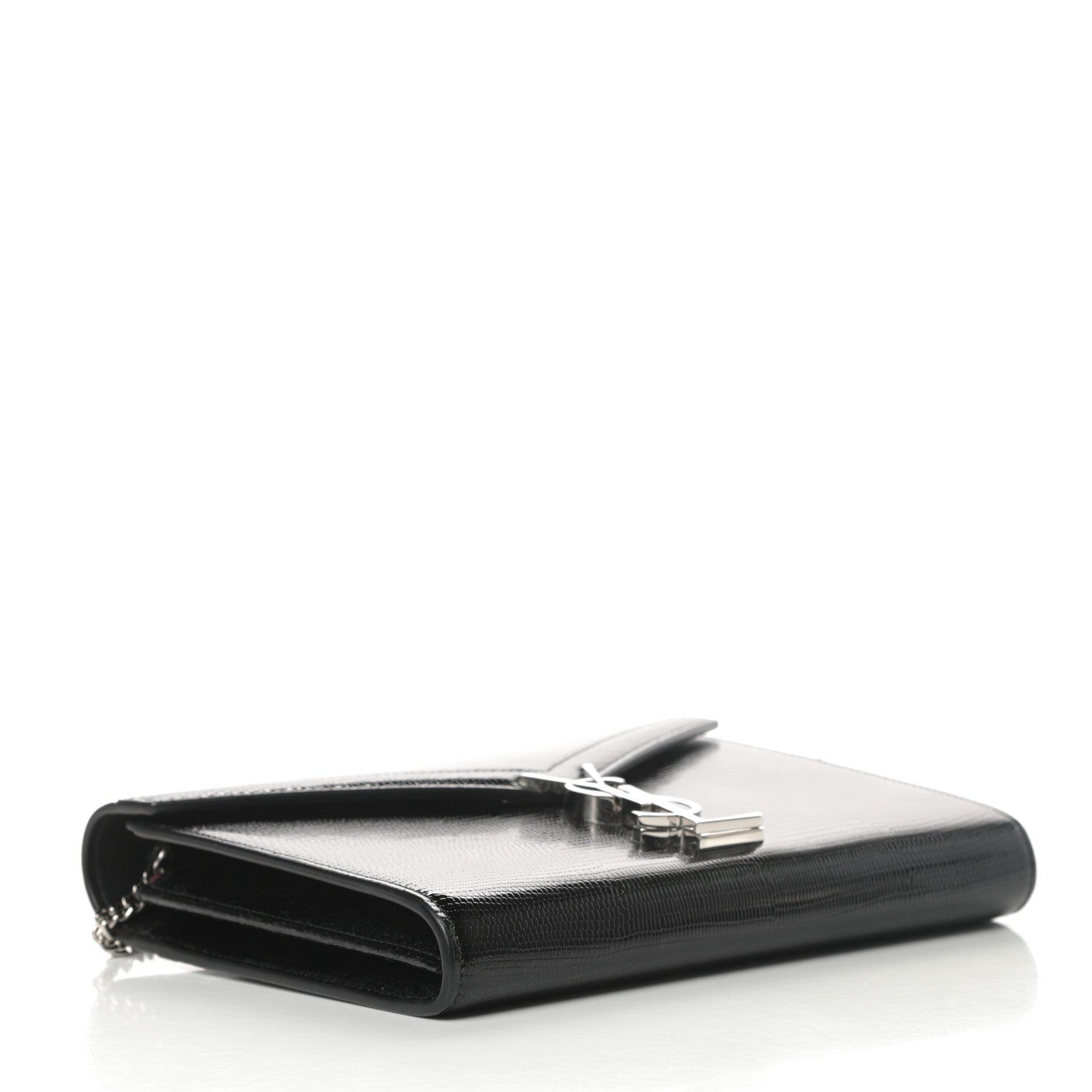 Saint Laurent Patent Lizard Embossed Monogram Cassandra Chain Wallet Black 4 of 11