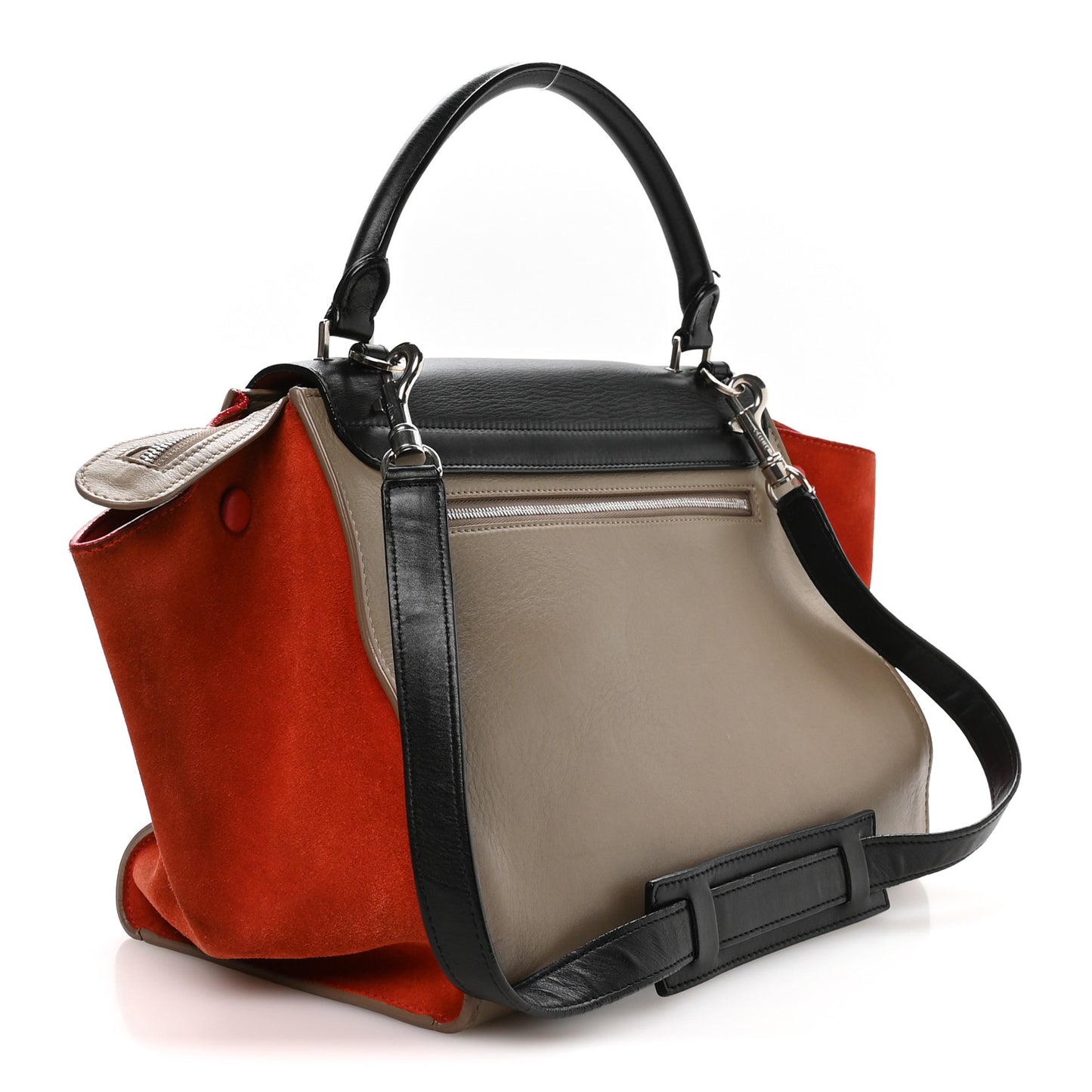 Smooth Calfskin Suede Medium Tri-Color Trapeze Orange