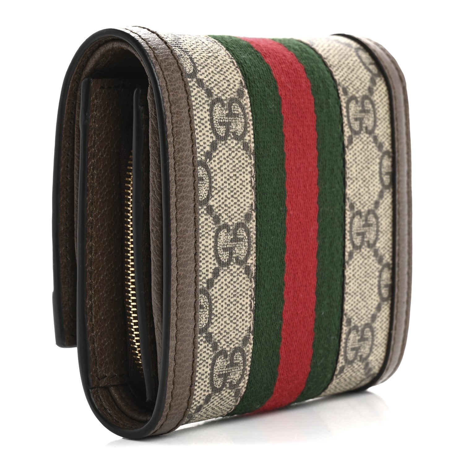 Gucci GG Supreme Monogram Textured Calfskin Web Ophidia Card Case Wallet Beige Ebony New Acero 3 of 7