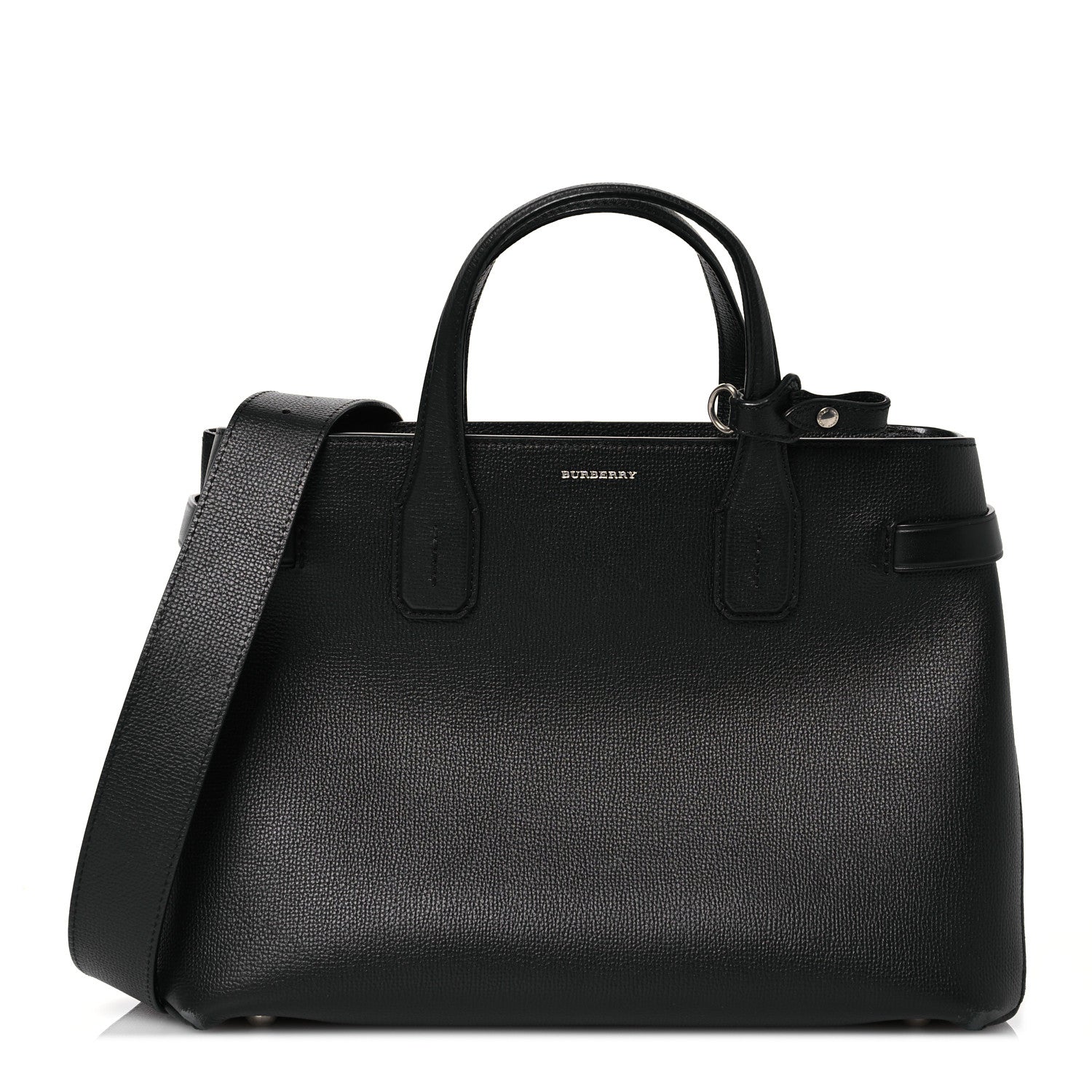 Burberry Derby Calfskin Vintage Check Medium Banner Tote Black 1 of 15