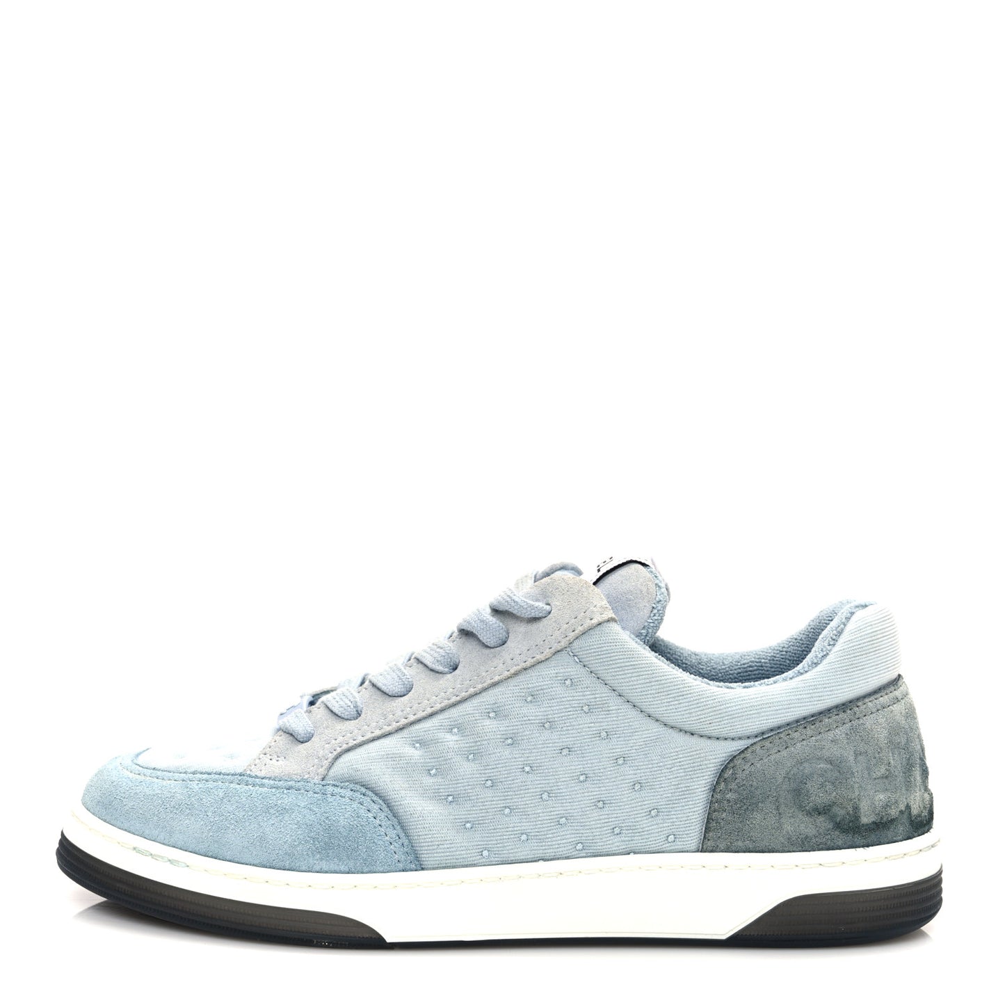 Fabric Suede Calfskin Logo Sneakers 36 Light Blue Turquoise