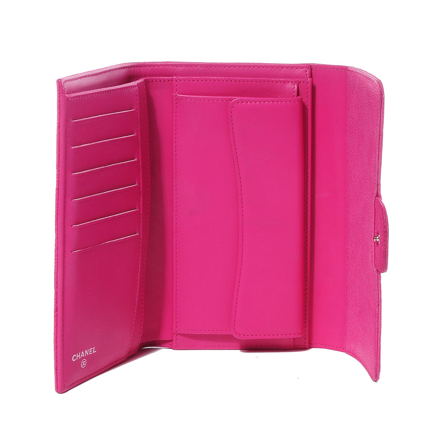 Iridescent Caviar Quilted Large Flap Wallet Pink