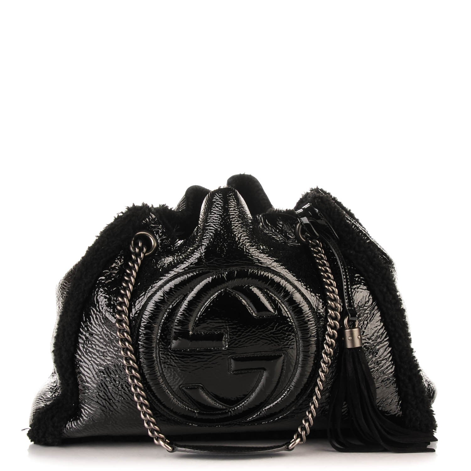 Gucci Patent Shearling Medium Soho Chain Shoulder Bag Black 1 of 7