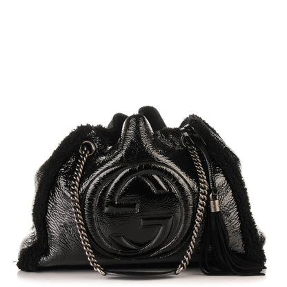 Gucci Patent Shearling Medium Soho Chain Shoulder Bag Black 1 of 7