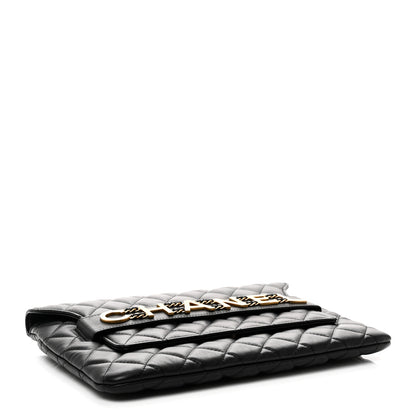 Chanel Calfskin Quilted Front Logo Enchained Clutch Black 4 of 11