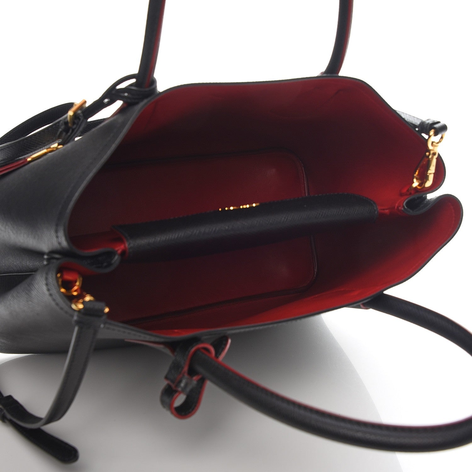 Prada Saffiano Cuir Medium Double Bag Black Fuoco 6 of 9