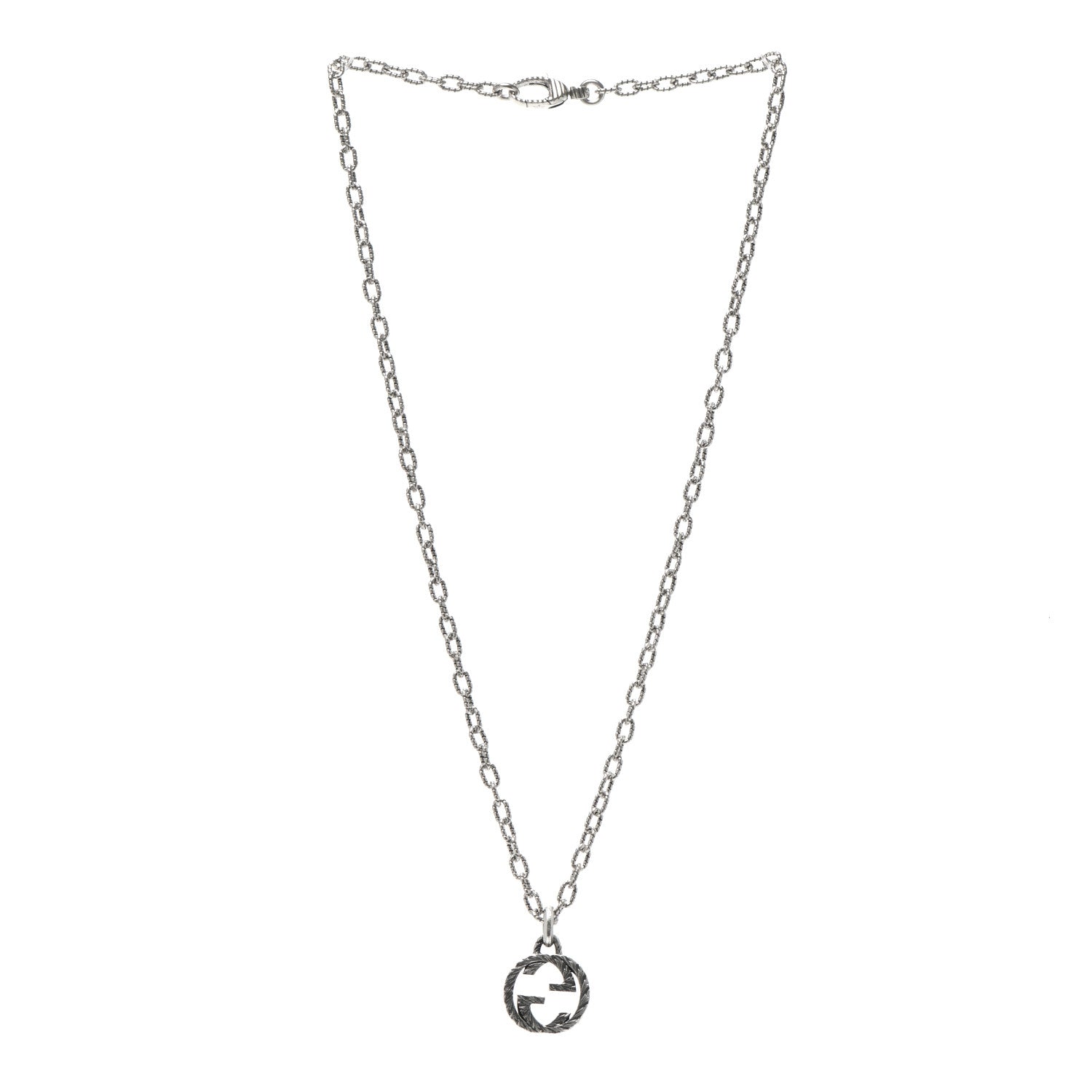 Gucci Sterling Silver Small Textured Interlocking G Pendant Necklace 3 of 5