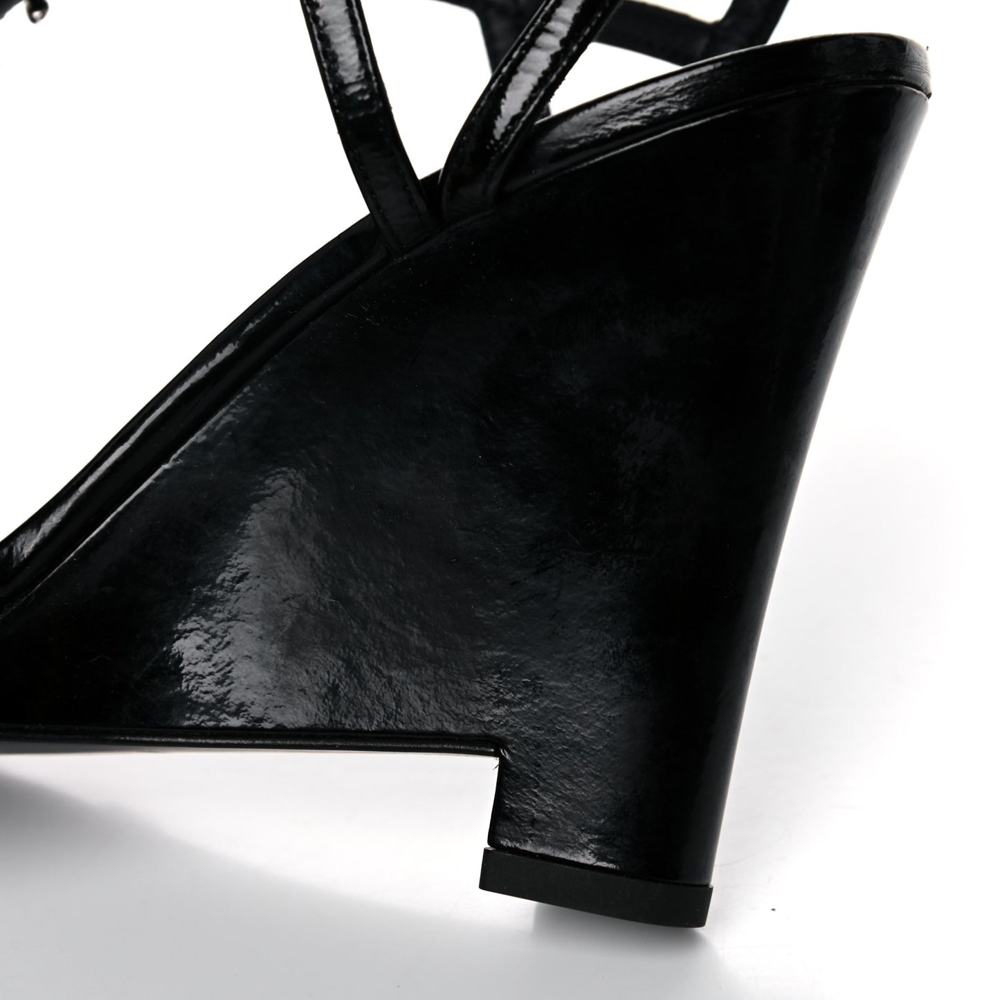 Patent Goatskin Chain CC Wedge Sandals 38 Black