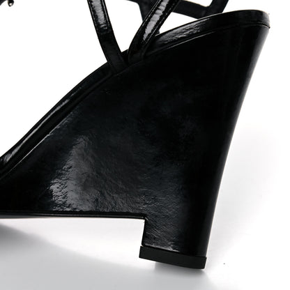 Chanel Patent Goatskin Chain CC Wedge Sandals 38 Black 8 of 12