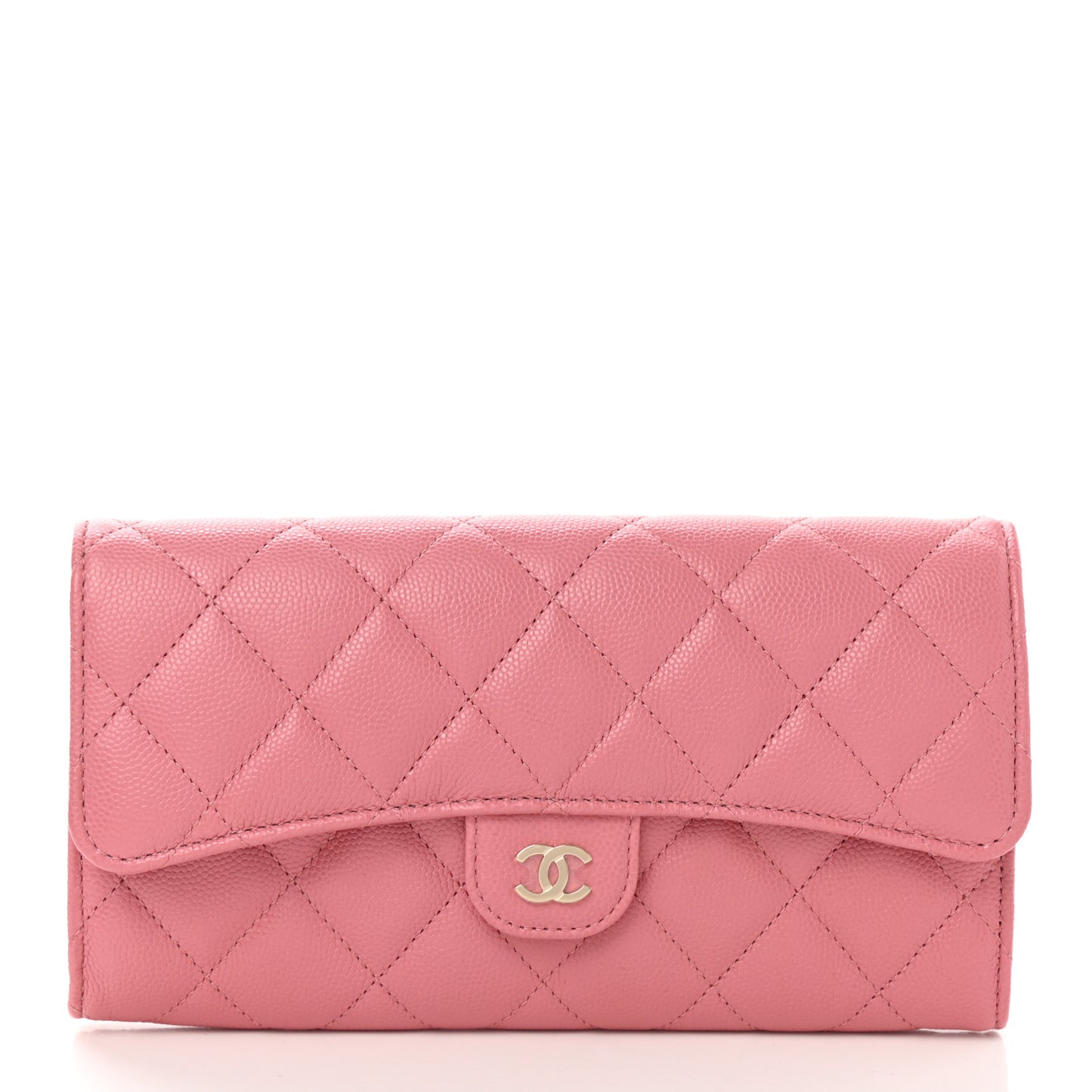 Caviar Quilted Large Gusset Flap Wallet Dark Pink