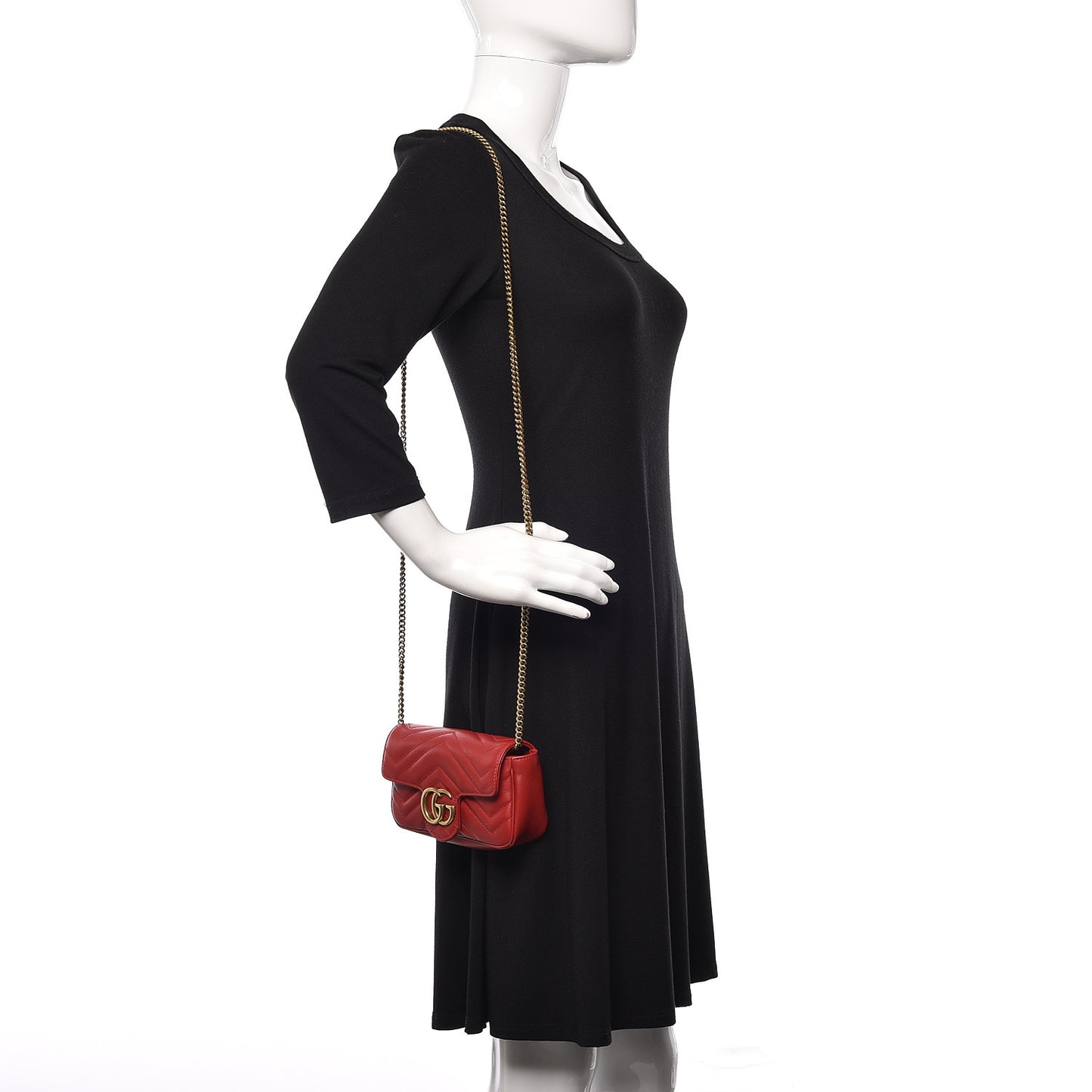 Calfskin Matelasse Super Mini GG Marmont Shoulder Bag Hibiscus Red