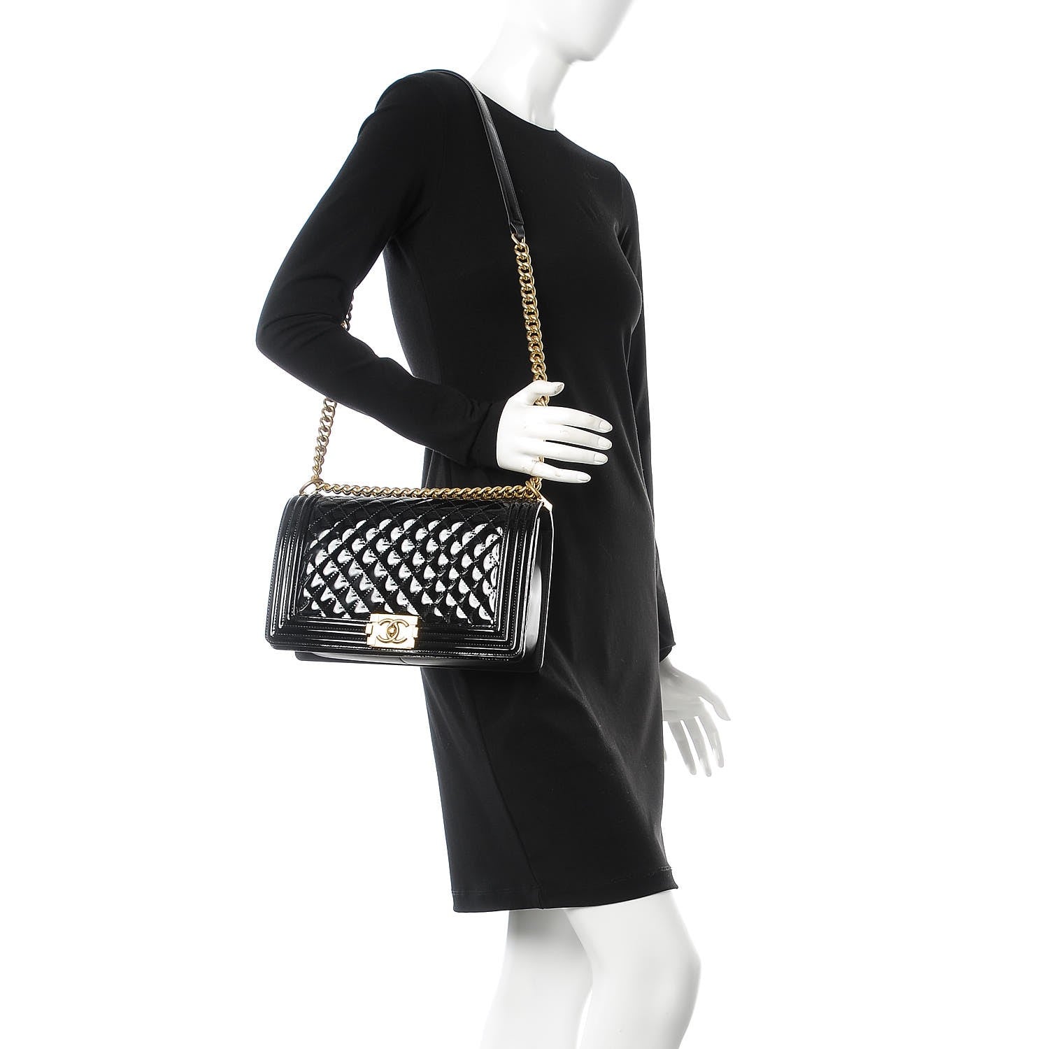 Chanel Patent Calfskin Quilted New Medium Boy Flap Black 2 of 9
