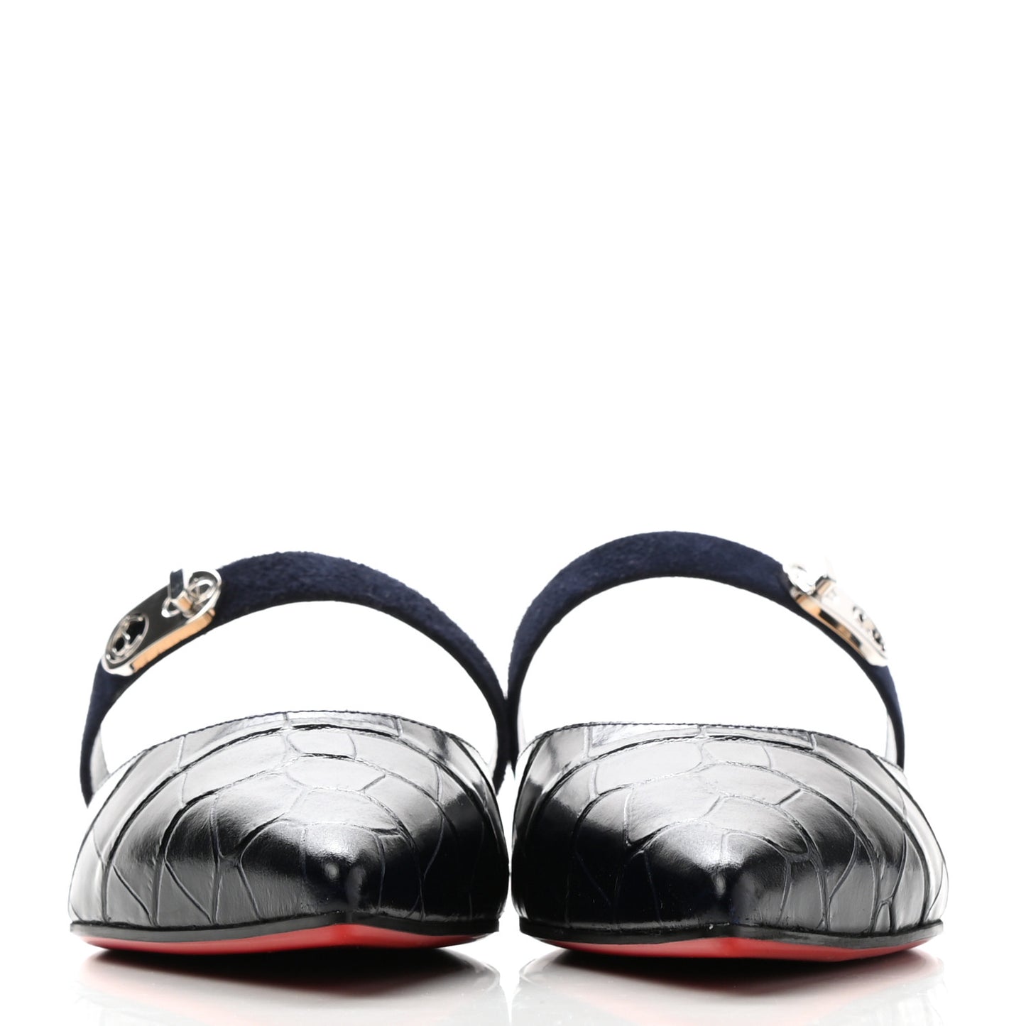 Calfskin Crocodile Embossed Choc Lock Flats 36.5 Black