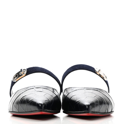 Christian Louboutin Calfskin Crocodile Embossed Choc Lock Flats 36.5 Black 2 of 7