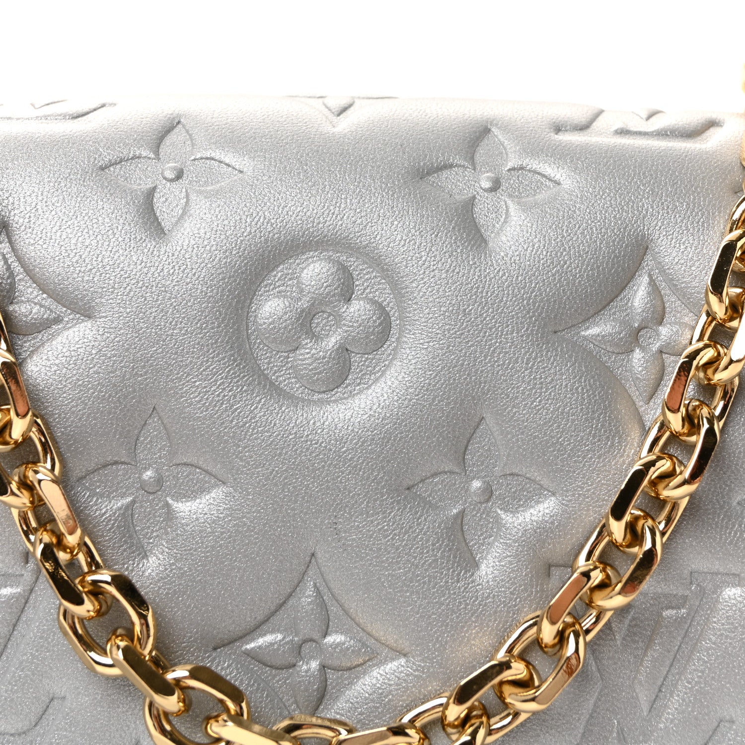 Louis Vuitton Metallic Lambskin Embossed Monogram Pochette Coussin Silver 7 of 10