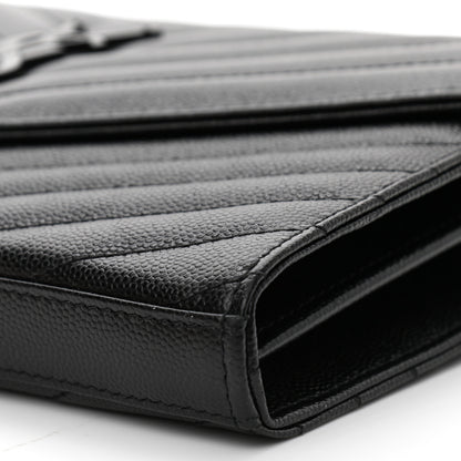 Saint Laurent Grain De Poudre Matelasse Chevron Monogram Chain Wallet Black 9 of 9