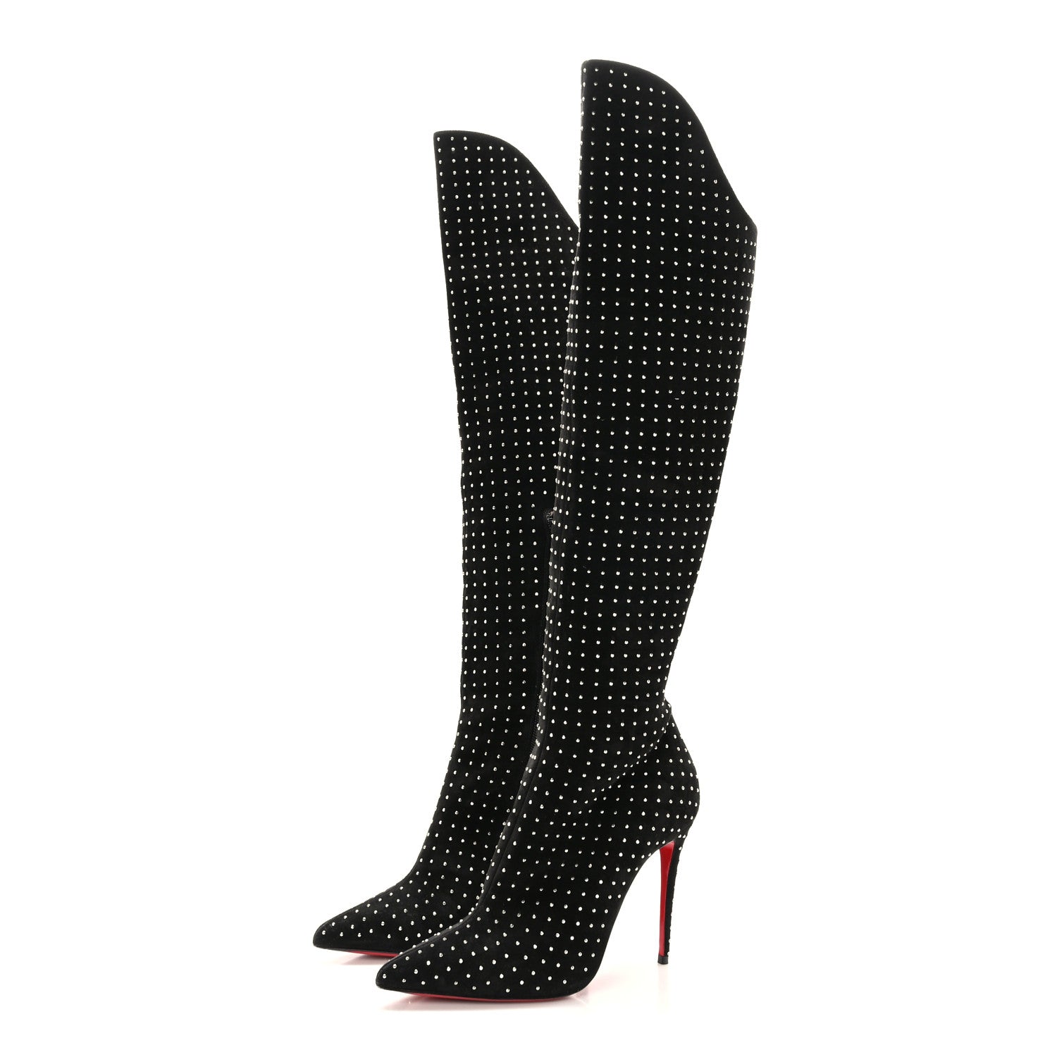 Christian Louboutin Suede Studded Alta Botta 100 Knee High Boots 35.5 Black Silver 3 of 8