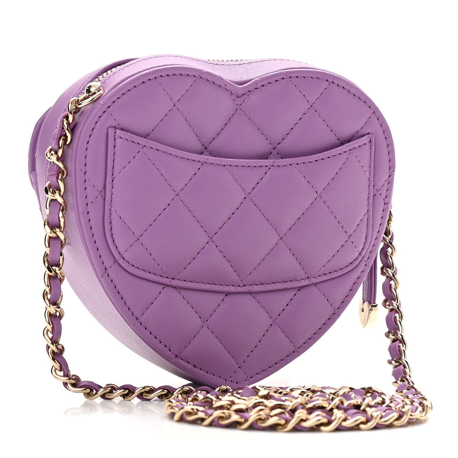 Chanel Lambskin Quilted CC In Love Heart Clutch With Chain Purple 3 of 12
