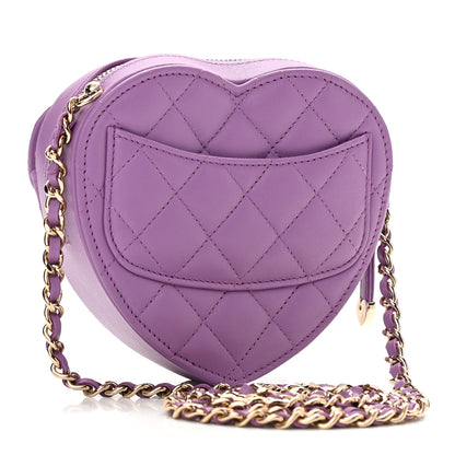 Chanel Lambskin Quilted CC In Love Heart Clutch With Chain Purple 3 of 12
