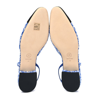 Chanel Tweed Cap Toe CC Slingback Flat 41 Blue Black 5 of 9