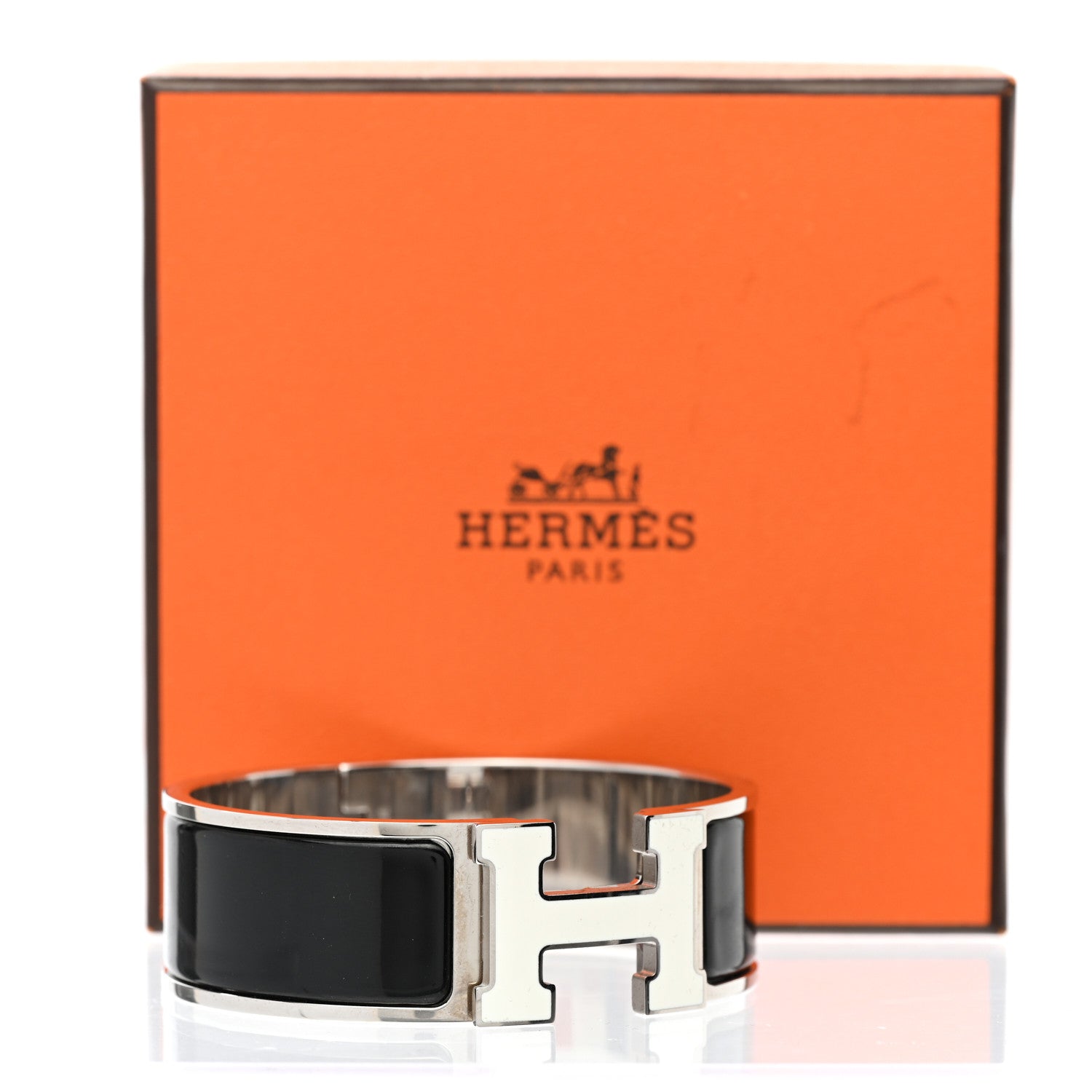 Hermes Enamel Wide Clic Clac H Bracelet GM Black White 5 of 5