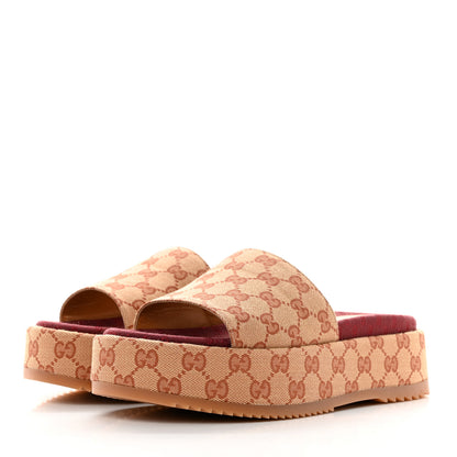 Gucci Canvas GG Monogram Angelina Platform Slide Sandals 39.5 Beige Ruggine 3 of 10