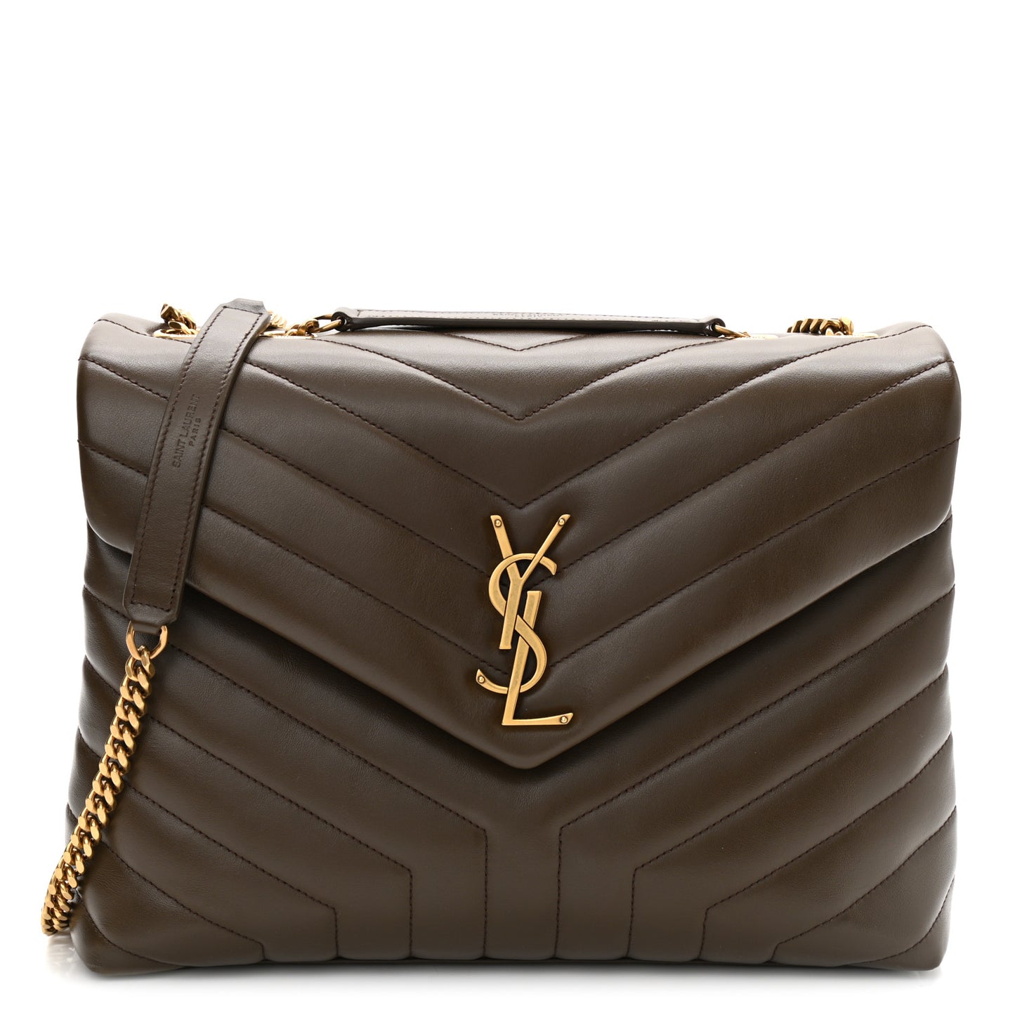 Calfskin Y Quilted Monogram Medium Loulou Chain Satchel Soil Brown