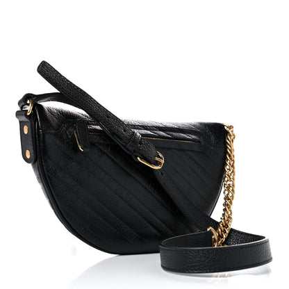 Balenciaga Shiny Goatskin Allover Logo Embossed XXS Souvenir Belt Bag Black 3 of 10