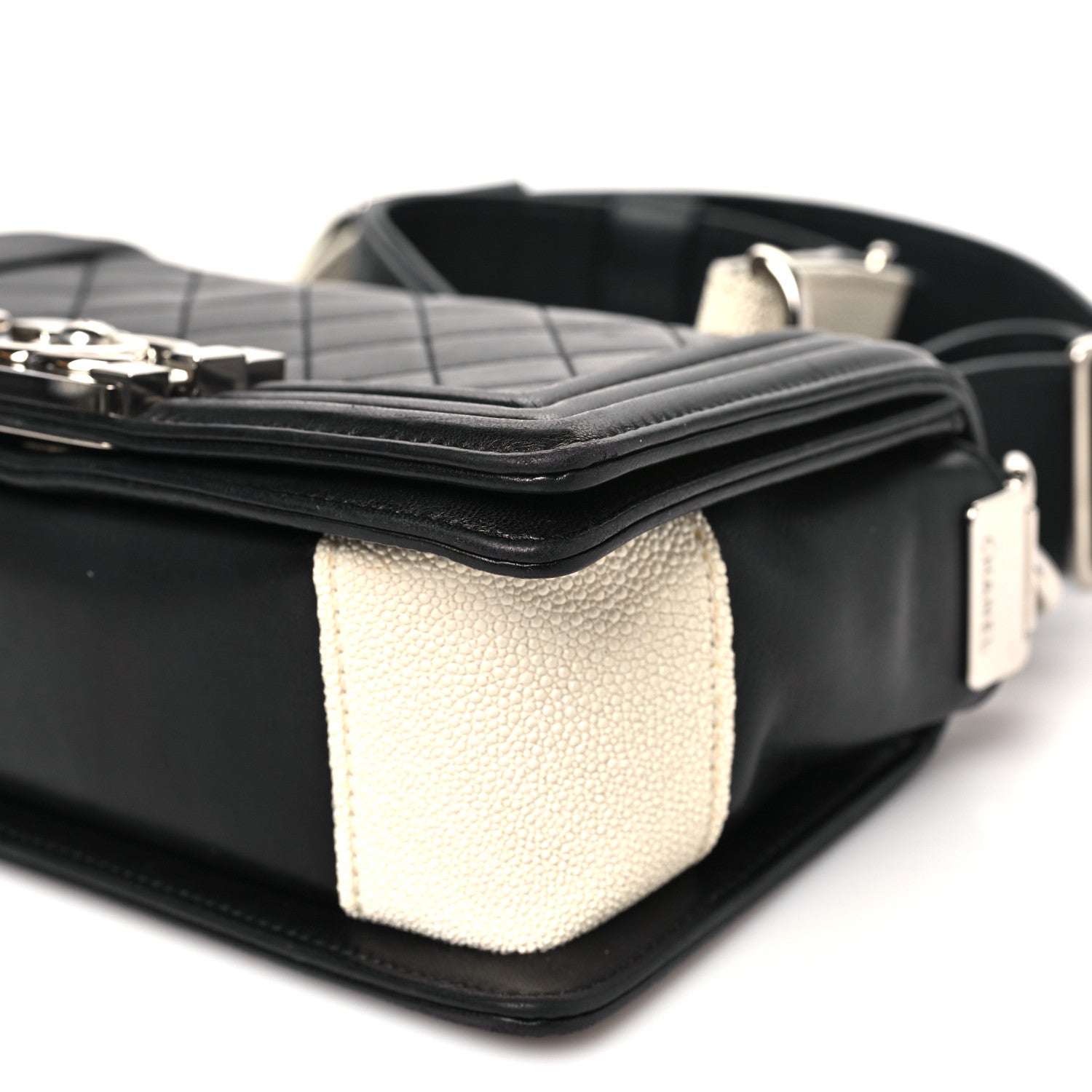 Chanel Lambskin Galuchat Stingray Small Boy Crossbody Flap Black 10 of 11