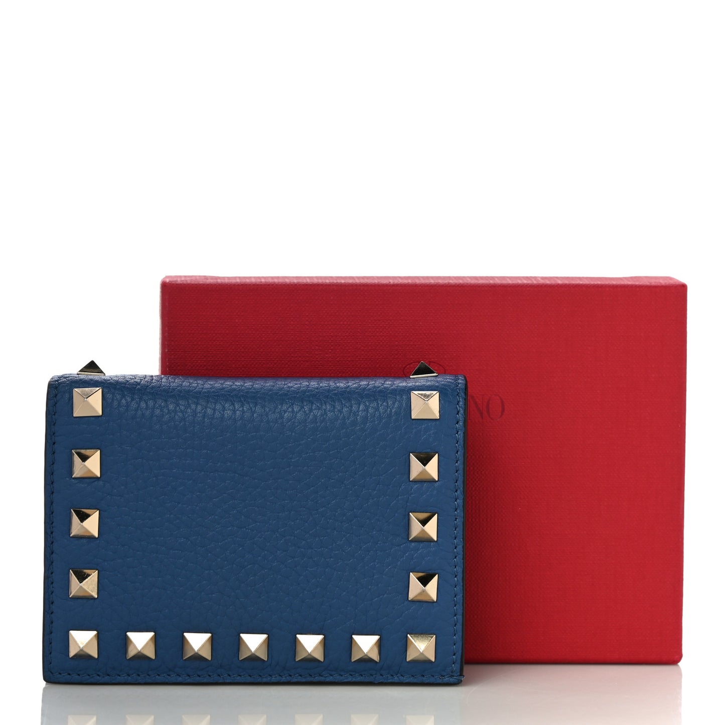 Pebbled Calfskin Rockstud French Flap Wallet Baltique