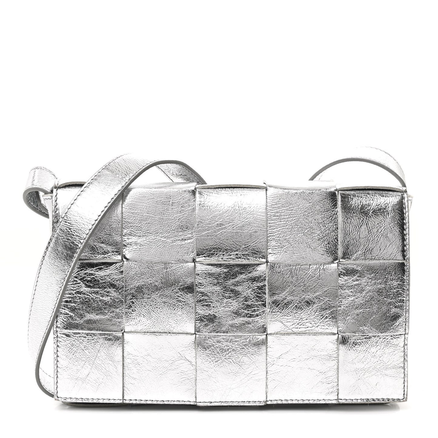 Metallic Lambskin Maxi Intrecciato Cassette Crossbody Bag Silver