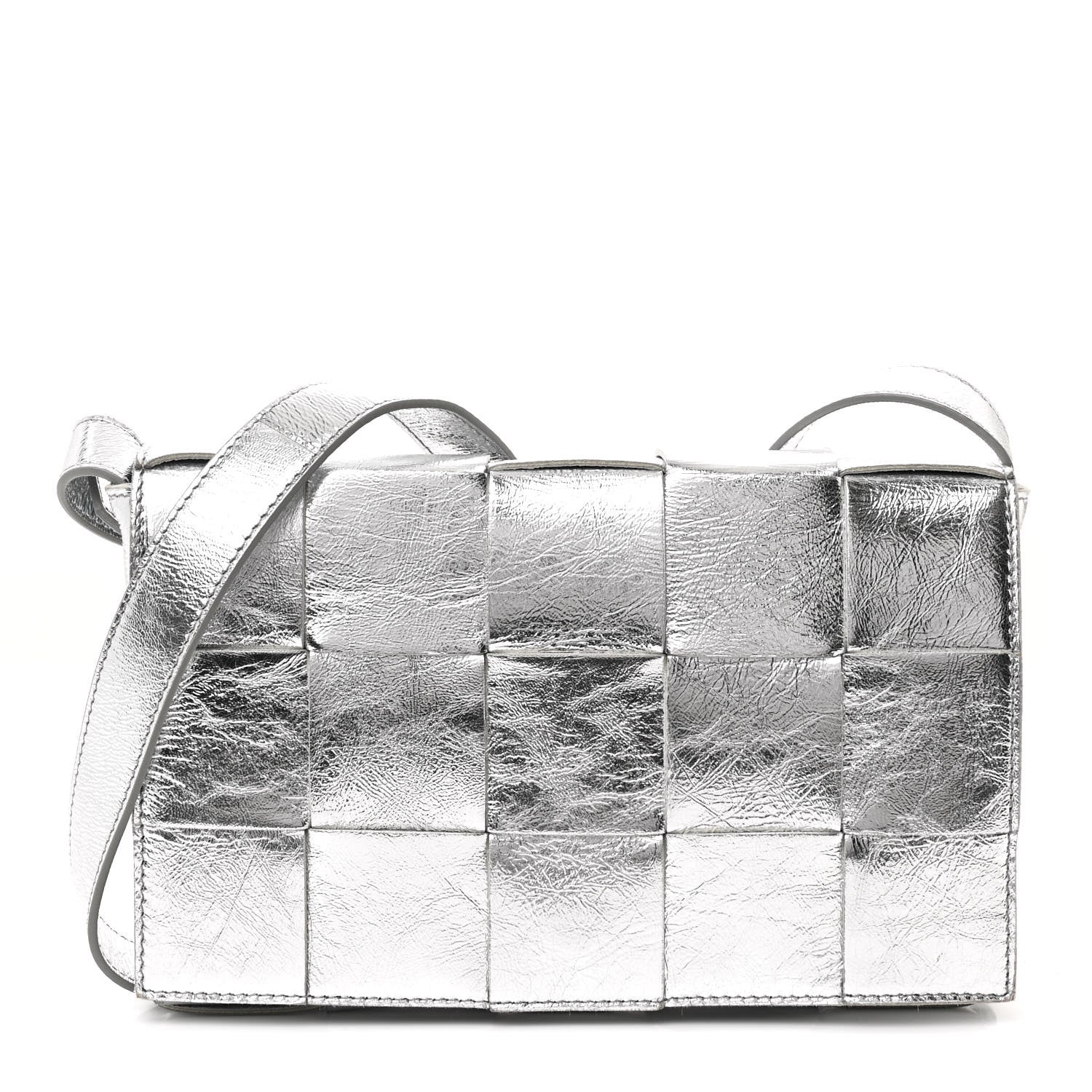 Bottega Veneta Metallic Lambskin Maxi Intrecciato Cassette Crossbody Bag Silver 1 of 11