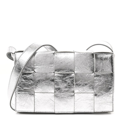 Bottega Veneta Metallic Lambskin Maxi Intrecciato Cassette Crossbody Bag Silver 1 of 11