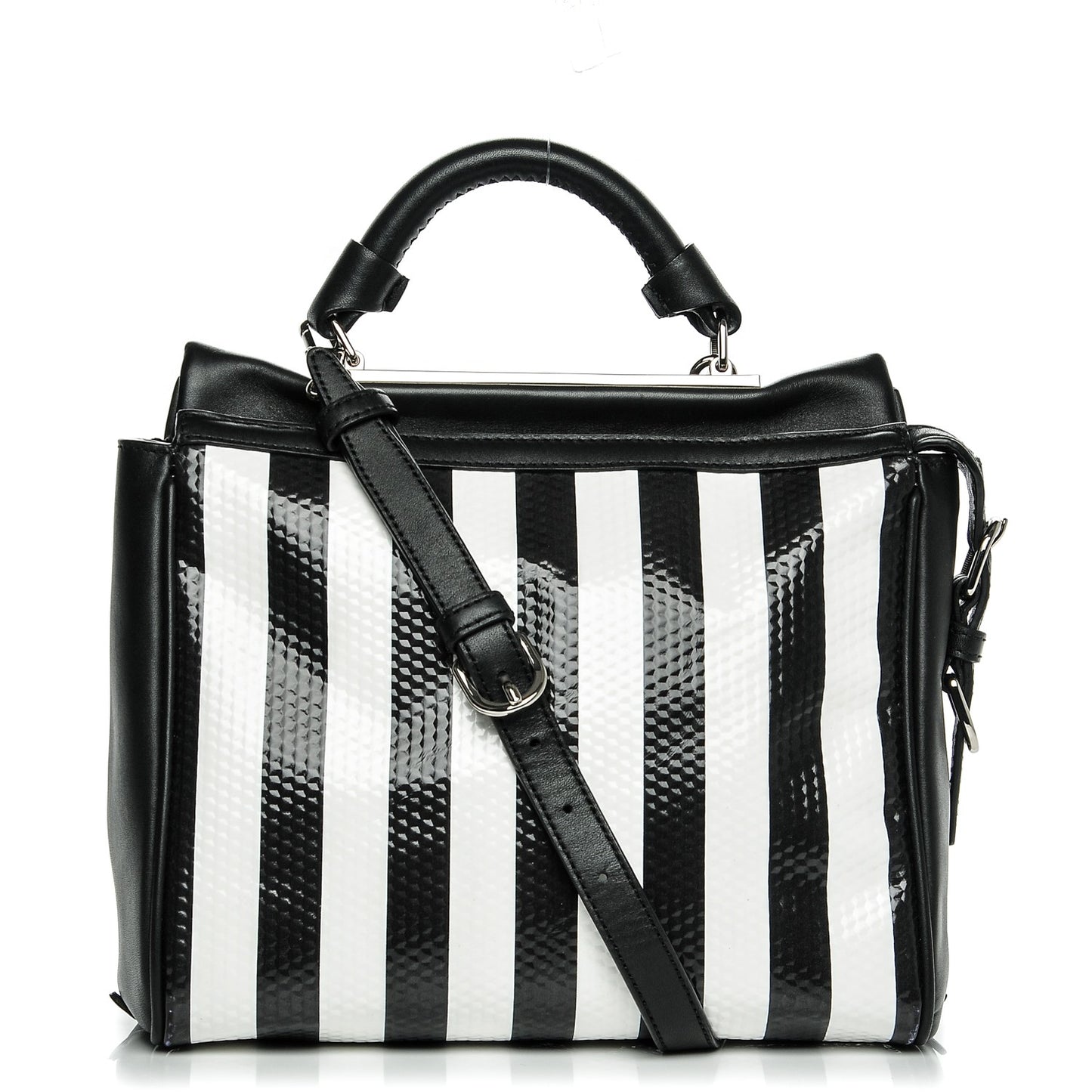 3.1 Calfskin Medium Striped Ryder Satchel Black White