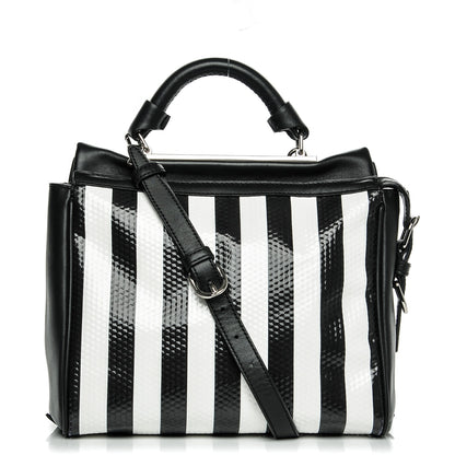 3.1 Phillip Lim 3.1 Calfskin Medium Striped Ryder Satchel Black White 1 of 8