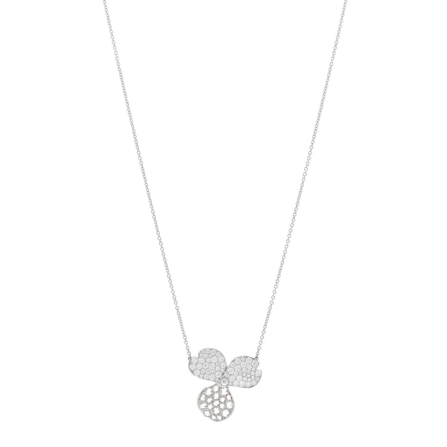 Platinum Diamond Large Paper Flowers Pave Pendant Necklace