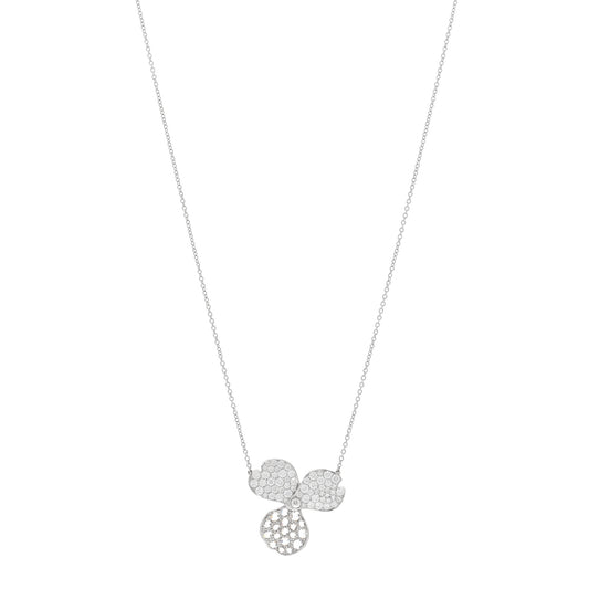 Platinum Diamond Large Paper Flowers Pave Pendant Necklace