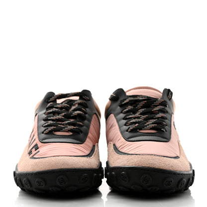 Chanel Nylon Calfskin Suede CC Womens Sneakers 37.5 Pink Black 2 of 8