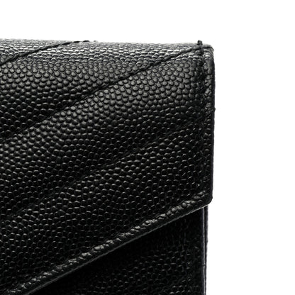 Saint Laurent Grain De Poudre Matelasse Chevron Small Monogram Envelope Wallet Black 9 of 10