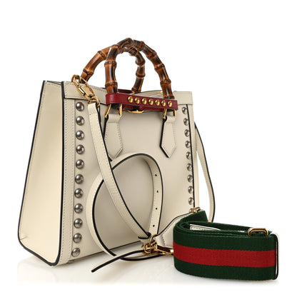 Gucci Calfskin Studded Loved Small Diana Tote Bag Mystic White Hibiscus Red 3 of 11