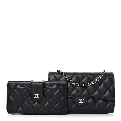 Chanel Caviar Quilted Phone Holder Wallet on Removable Chain Black 1 of 12