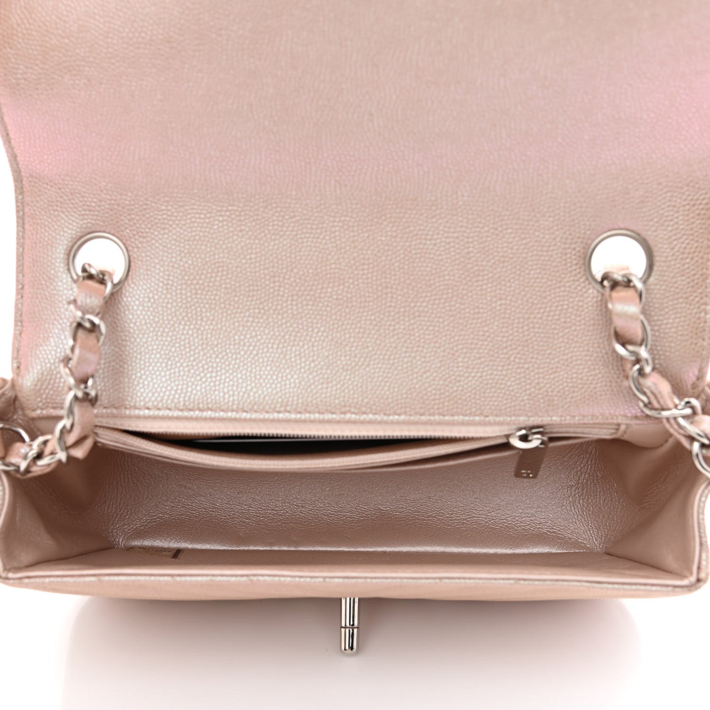 Iridescent Caviar Chevron Quilted Mini Rectangular Flap Light Gold