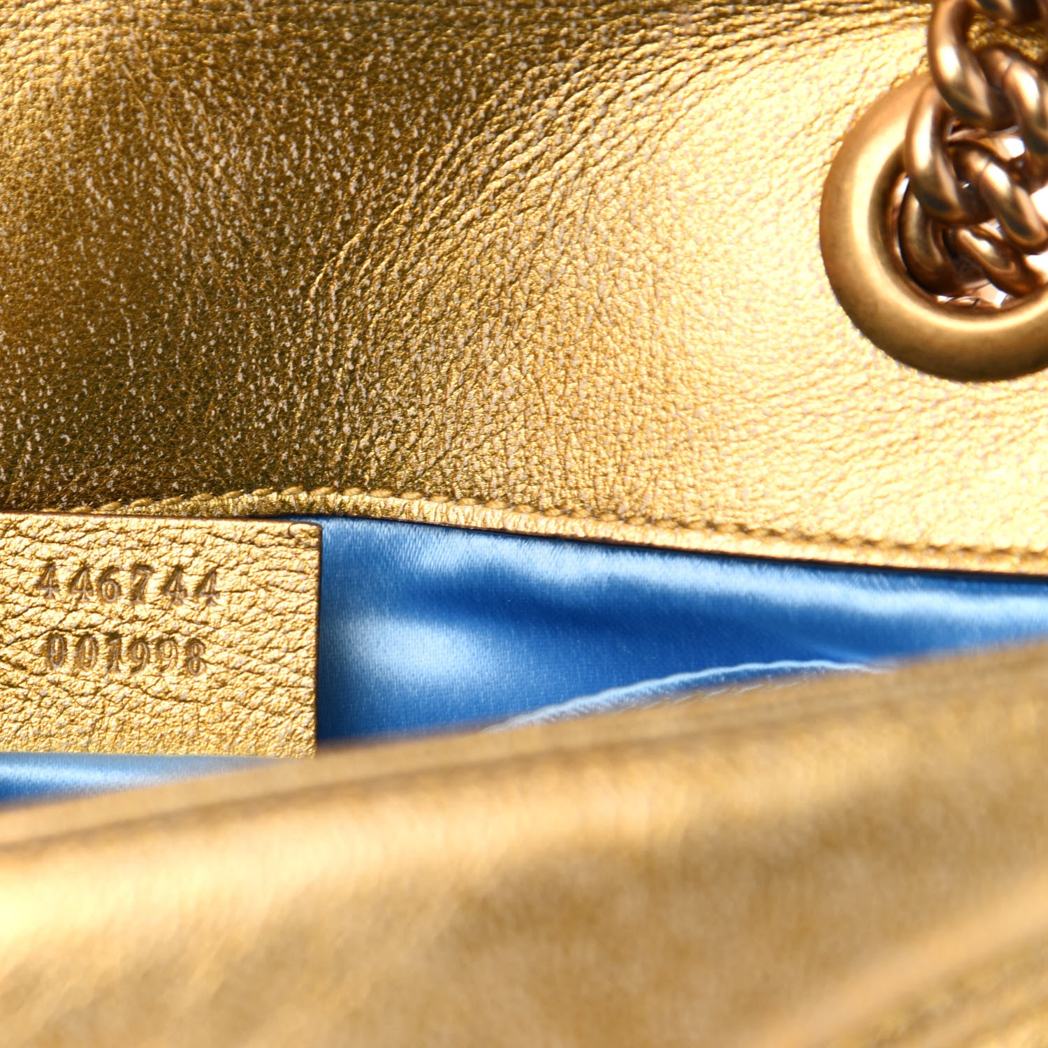 Gucci Metallic Calfskin Matelasse Mini GG Marmont Shoulder Bag Gold Pink 7 of 12